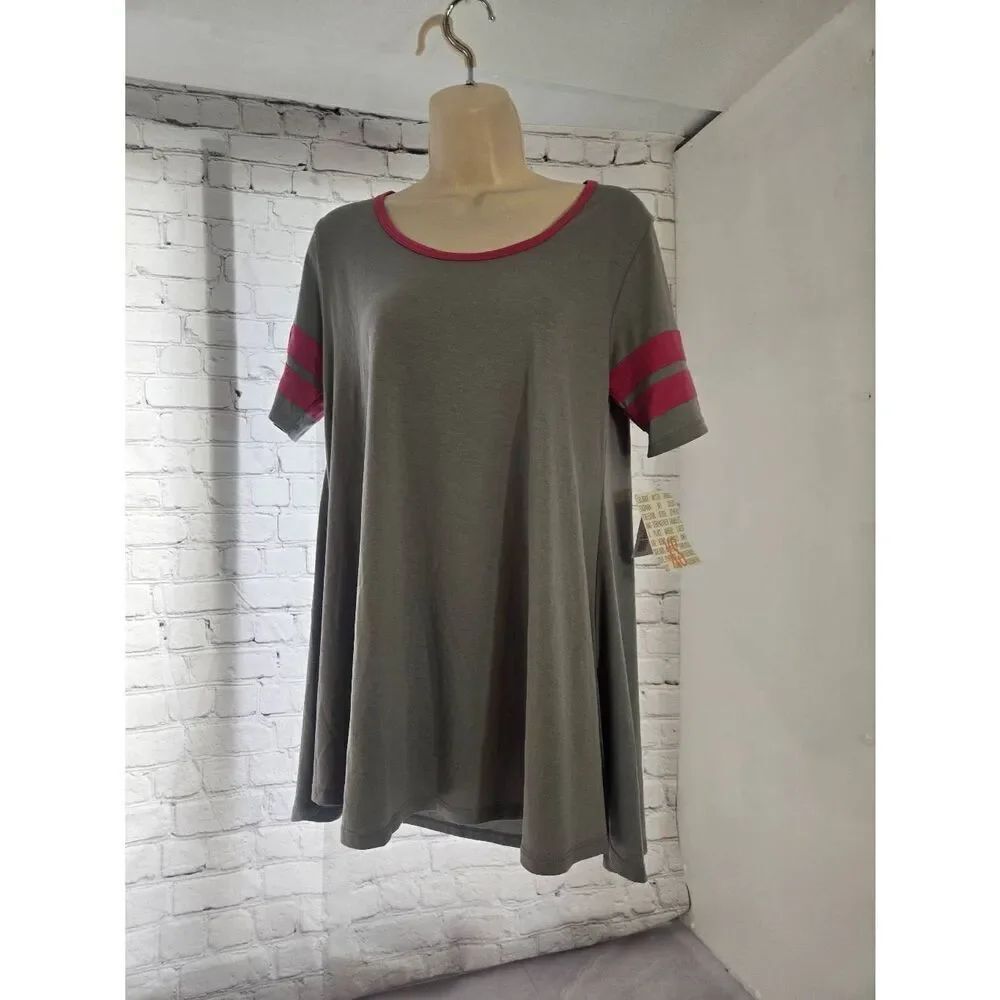 LulaRoe Perfect-T Womens Size XS Grey/Pink Flared T-shirt